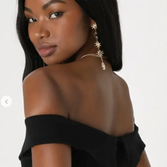 Lulus Glam Black Off-the-Shoulder Bodycon Dress Size Large - Picture 3 of 11